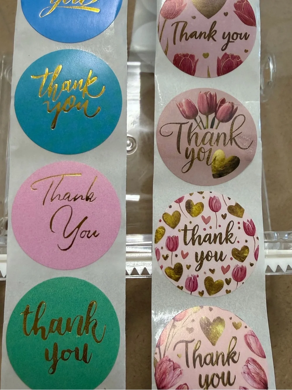 100 Pcs Gold Foil Floral & Solid Color Round Thank You Stickers - 1 Inch